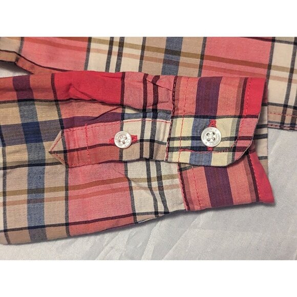 Janie And Jack Boys Size 3 Red Plaid Long Sleeve Button Up Shirt Roll Sleeve - Picture 2 of 13